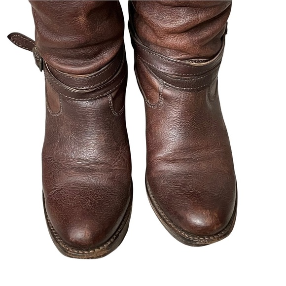 Frye Jane Strappy Dark Brown Knee High Heeled Boots Size 6.5 - Picture 4 of 16